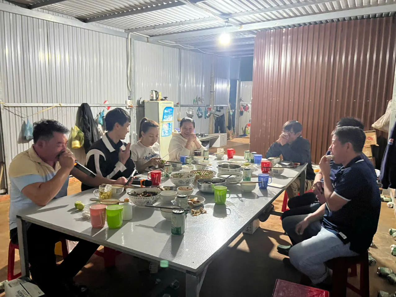 A shared meal at the farm office